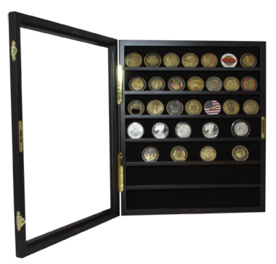 Locking Coin and Challenge Coin Cabinet with 7 Shelves and Lock